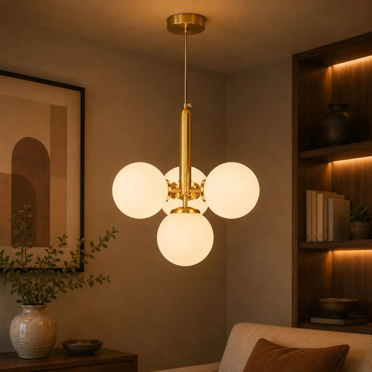 Lustre Quadri Globe Opalin
