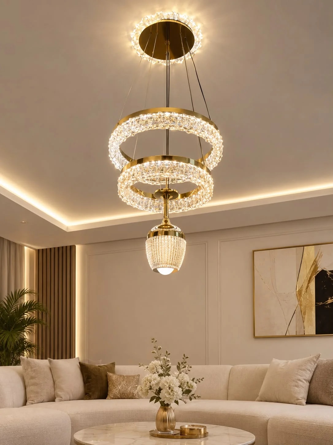 Lustre Anneaux Cristal & Lanterne