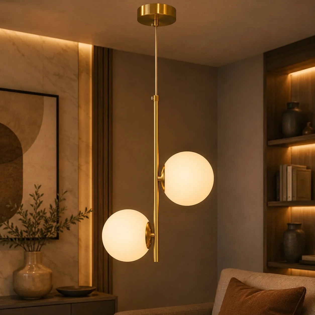 Suspension Duo Globes Opalins